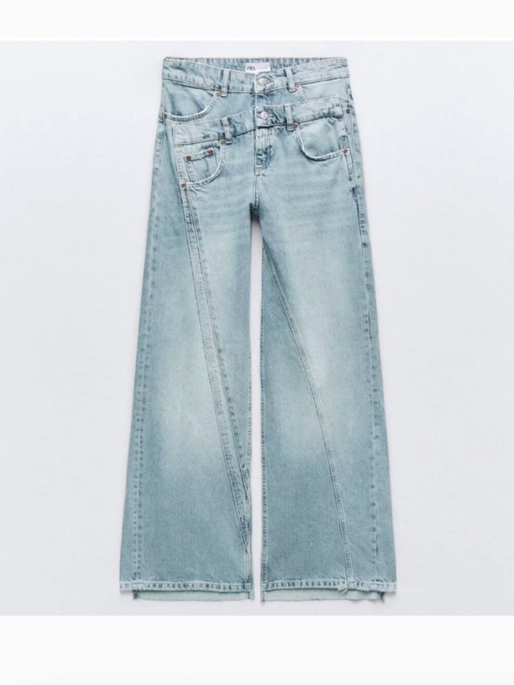 Zara Double Waistband Wide Leg Cropped Jeans Size 26 - Picture 2 of 7